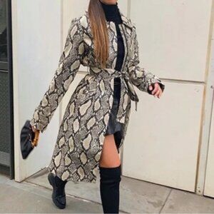 Elegant Snake Print Trench Coat